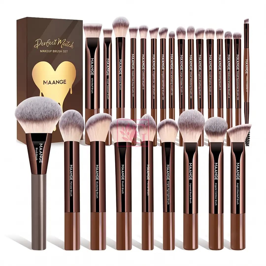 MAANGE Perfect Match Professional 25pcs Makeup Brush Set with Box – Brown